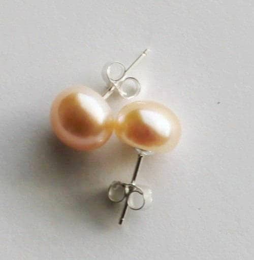 7-8mm Natural Peach pearl earring studs, fresh water pearl, Peach real pearl studs,bridesmaid earrings, Gold pearl earrings, Bridesmaid gift