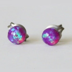 Tiny 4mm Purple Opal Stud earrings- Titanium earrings-  Hypoallergenic-  Multiple piercing- purple earring studs- Purple opal earrings