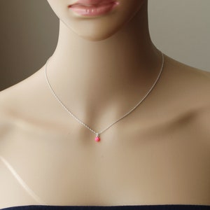 Dainty 4mm Hot pink fire Opal necklace opal pedant necklace Sterling Silver opal necklace Bridesmaid necklace Birthstone gift Layer necklace