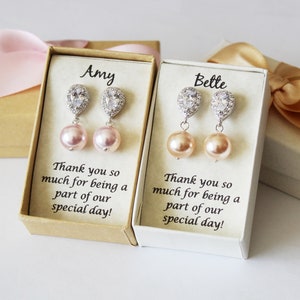 10mm pearl Bridesmaid gift Bridesmaid earrings necklace SET Large pearl earrings Tear drop  zirconia earrings Bridal jewelry rose gold studs