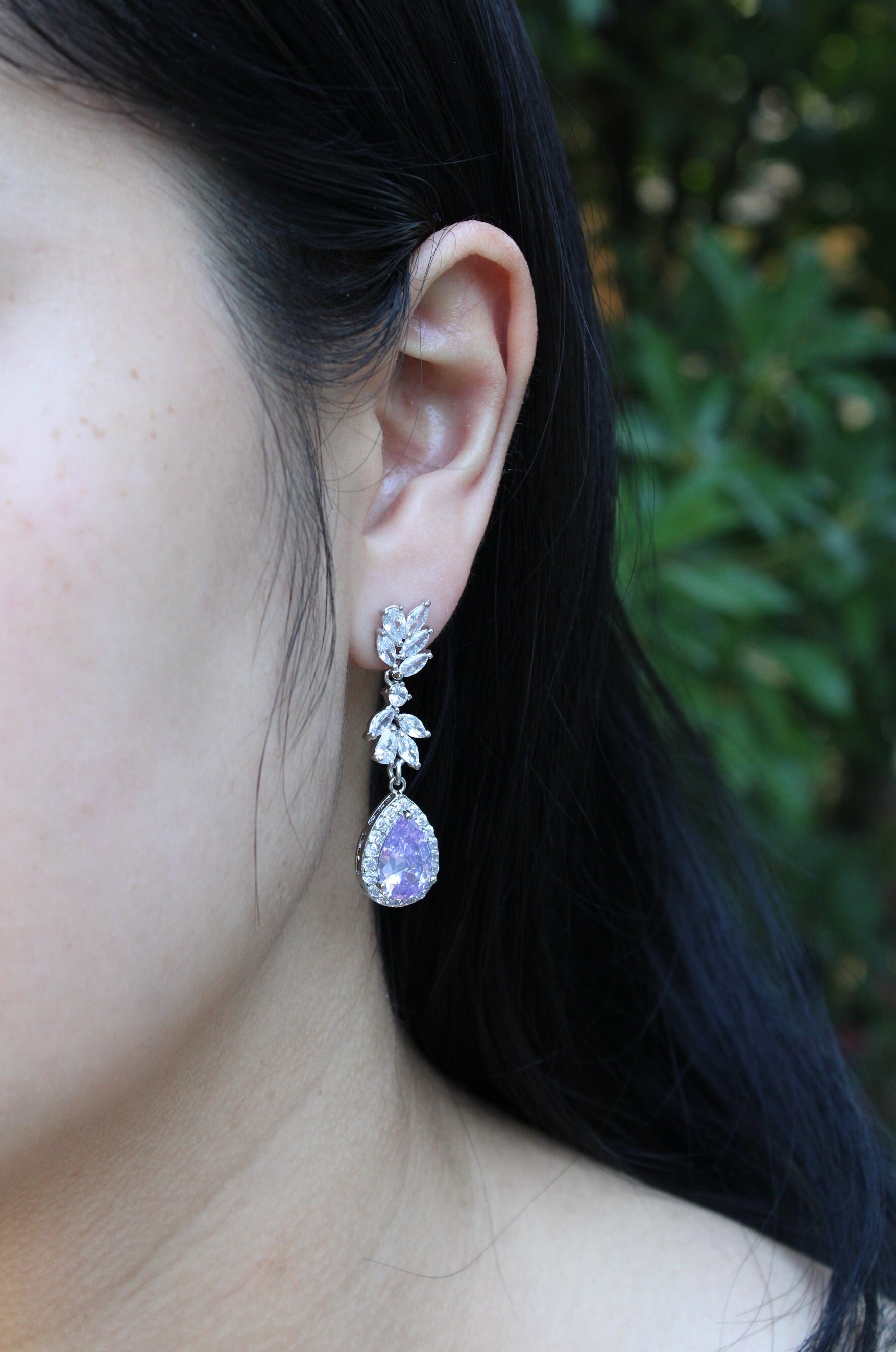 Lavender Bridal earring Bridesmaid earrings necklace bracelet Bridesmaids gift Wedding jewelry Bridal set Silver Light purple Violet XY1