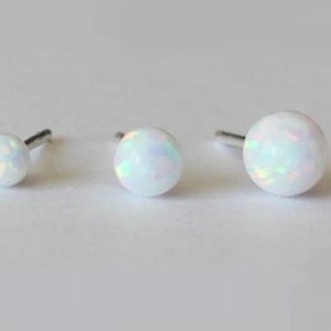 Custom sized white opal stud earring, Opal ball stud, Nicke free Sterling Silver, Cartilage piercing, ear lobe stud, October birthstone