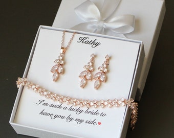 Regalo personalizado de damas de honor Pendientes de dama de honor pulsera Joyería de dama de honor grabada Pendientes nupciales Oro rosa Plata Oro joyería de boda