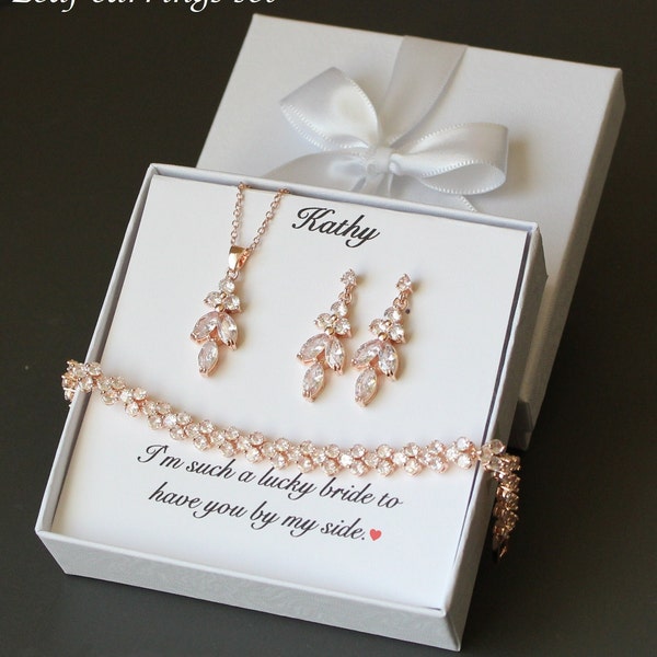 Personalized Bridesmaid Wedding Jewelry Gifts: Leaf Earrings, Necklace, Bracelet Pear Teardrop Round