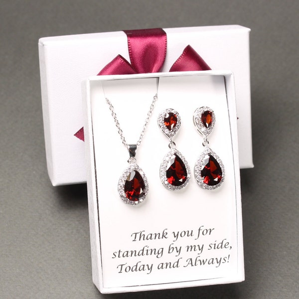 Burgundy bridesmaid earrings Dark red tear drop earrings Bridesmaid gift bridesmaid necklace bracelet bridesmaid jewelry Garnet red earrings