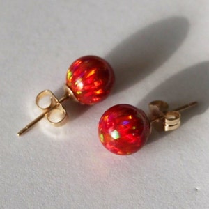 6 mm, 8mm Red fire opal stud earrings, 14K gold filled red opal studs, Red studs,  Birthstone earrings, Christmas gifts, bridesmaid earrings