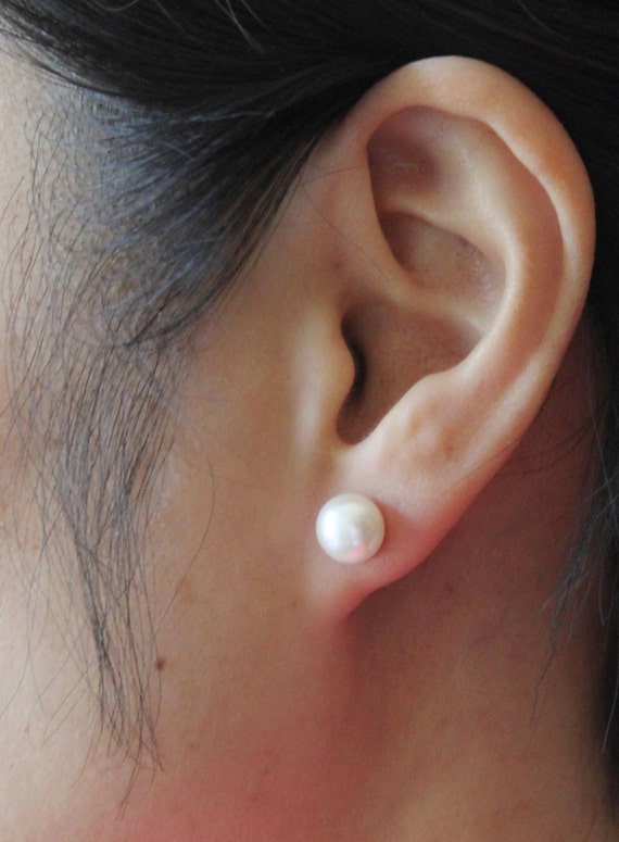 8.5mm Pure Titanium or Niobium fresh water pearl earrings Real pearl stud  earrings Hypoallergenic earring Bridesmaid earrings sensitive ears