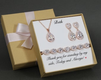Engraved Bridesmaid earrings, Bridesmaid jewelry set, Bridal party jewelry, Wedding necklace earrings gift, Bridesmaid bracelet earrings set