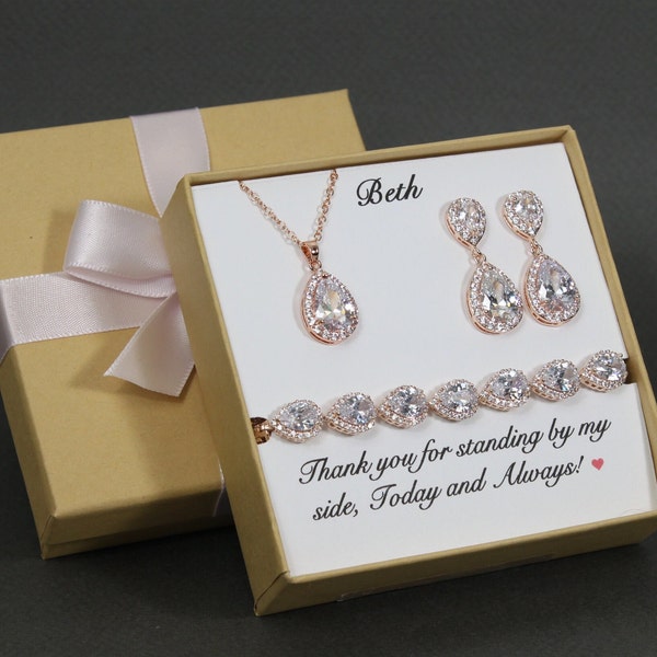 Engraved Bridesmaid earrings, Bridesmaid jewelry set, Bridal party jewelry, Wedding necklace earrings gift, Bridesmaid bracelet earrings set