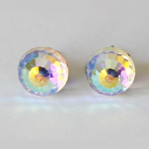 Titanium earrings, 8mm AB Clear Swarovski crystal ball studs,Hypoallergenic, Rainbow Crystal ball earrings, sensitive ears