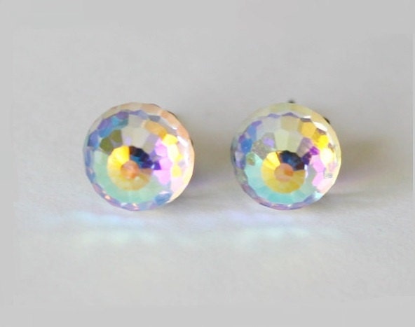 Swarovski Crystal Faceted Clear Crystal Golf Ball Stud Earrings