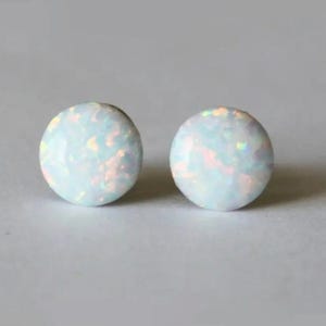 8mm, 10mm White fire opal stud earrings Titanium opal studs Hypoallergenic Bridesmaid earrings Sensitive ears White opal studs Birthstone