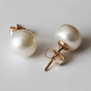 8-8.5 mm AAA gold filled genuine fresh water pearl earring studs-Real pearl stud earrings-Gold pearl studs-Bridesmaid earrings-Birthday gift