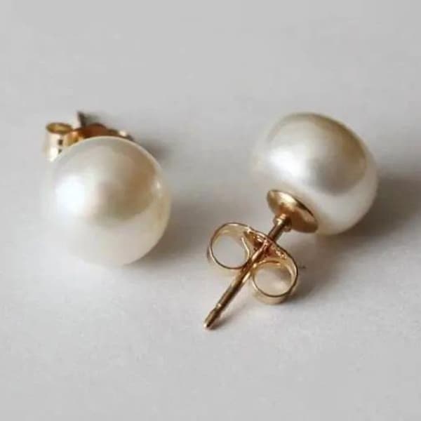 8-8.5 mm AAA gold filled genuine fresh water pearl earring studs-Real pearl stud earrings-Gold pearl studs-Bridesmaid earrings-Birthday gift
