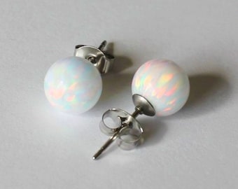 Multiple sizes, Surgical steel opal earring studs, Fire opal studs, White opal earring Birthstone gifts White opal studs Bridesmaid earrings