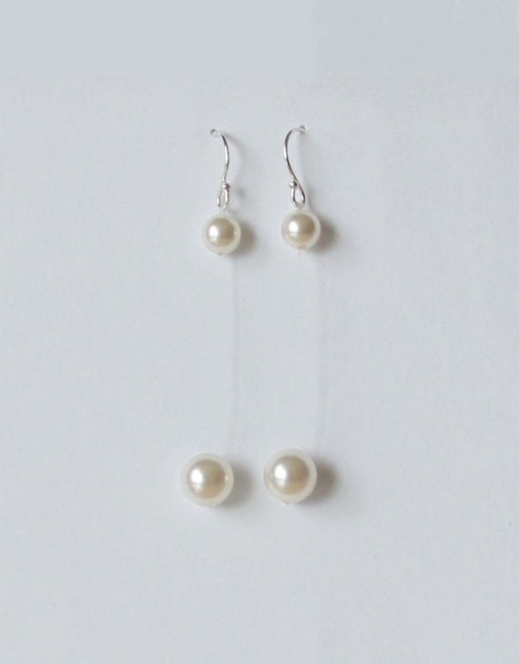 Long Illusion Pearl Drop Earrings Floating Pearl Earrings