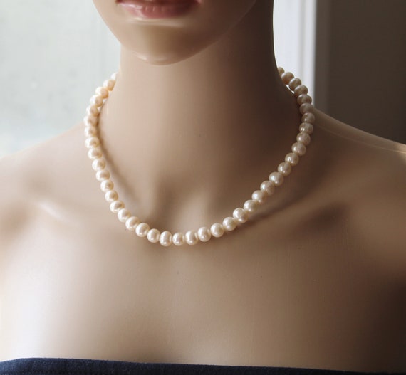 Real Pearl Necklace Earrings Set 8mm 