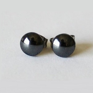 8mm Metallic Black Hemalyke studs, black earring, hypoallergenic,Titanium earrings, sensitive ears, Unisex studs, Fathers day gift