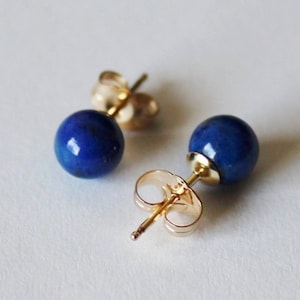 6mm Natural lapis lazuli ball earring studs 14K gold filled earrings Sterling silver Blue stone studs Lapis earrings Blue earrings