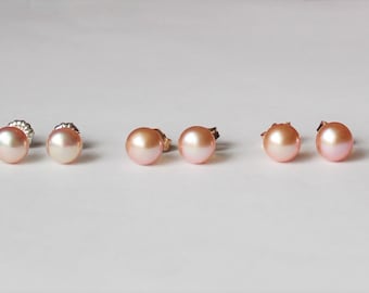 6-7 mm fresh water pink pearl stud earrings, Pink Bridesmaid earring, Bridesmaid gift, Pink pearl earrings, Bridal party gift sets