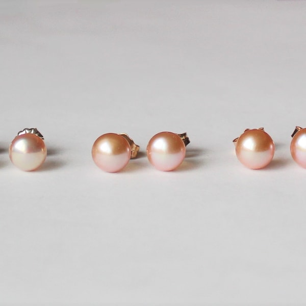 6-7 mm fresh water pink pearl stud earrings, Pink Bridesmaid earring, Bridesmaid gift, Pink pearl earrings, Bridal party gift sets