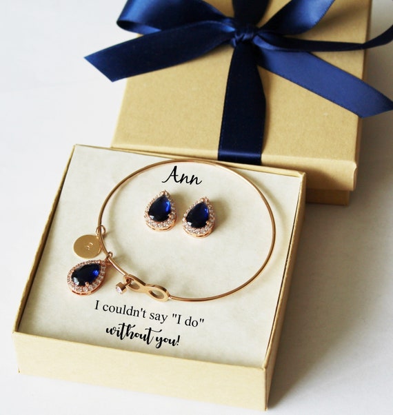 Navy bridal bracelet earrings set, Blue bridesmaid necklace earrings, Navy bridesmaid earrings, infinity bracelet bracelet, Bridesmaid XY1