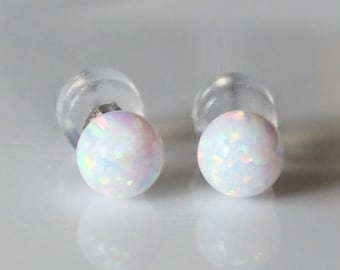8mm 10mm solid gold fire opal ball stud earrings Multiple colors 14K gold opal earrings White gold studs Birthday Christmas Large opal studs