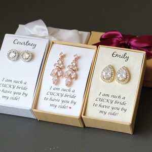 Personalized bridesmaid gift Engraved bridesmaid earrings drop bridesmaid earring round stud earring gift Wedding earrings Pear Hook earring