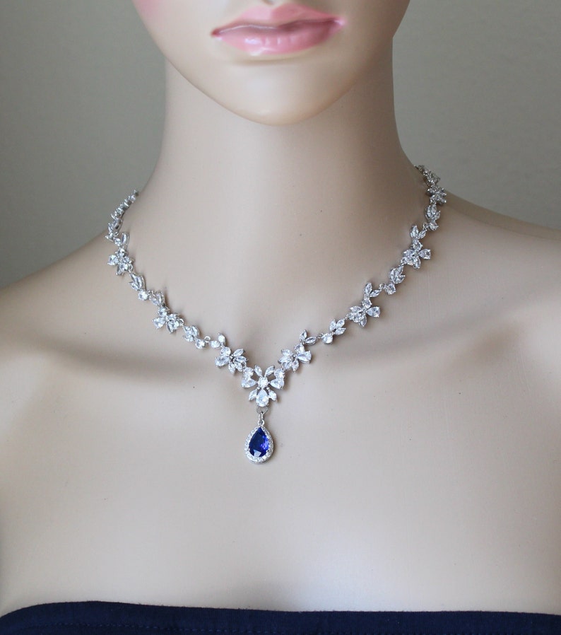 Royal Blue Wedding Necklace Sapphire Blue Bridal Jewelry SET Etsy