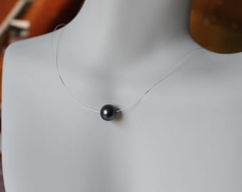 Parelketting, echte zwarte Tihitiaanse zoetwaterparelketting, drijvende parelketting, enkele parelketting, illusieketting