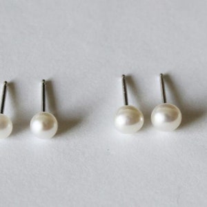 Tiny 3mm, 4mm, 5mm white fresh water pearl studs 14K gold filled earrings small pearl earrings flower girl earrings small pearl studs image 3