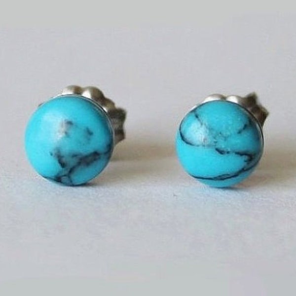 6mm, 8mm, or 10mm Turquoise Stone studs, Titanium earrings (hypoallergenic), Turquoise earring studs, December birthstone, Birthday gift