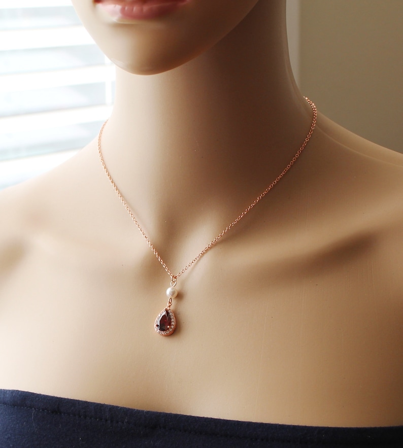 Dark red wedding jewelry Deep red CZ pearl wedding necklace set Burgundy red bridal necklace Wine red bridesmaid earrings necklace gift