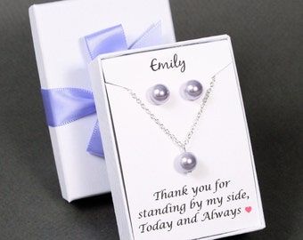 Light Purple wedding pearl gift SET Lavender pearl Necklace Earrings SET Bridesmaid gift Wedding jewelry Lavender pearl bracelet earrings