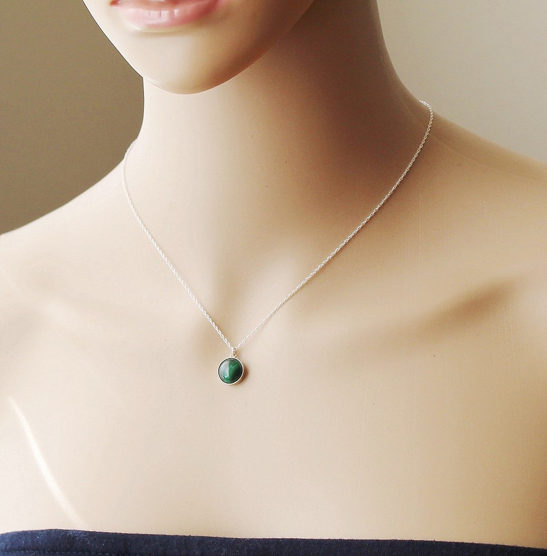 Sterling Silver Natural Green Malachite Necklace, Malachite necklace, Green gemstone necklace Christmas necklace Birthday gift, Holiday gift image 3