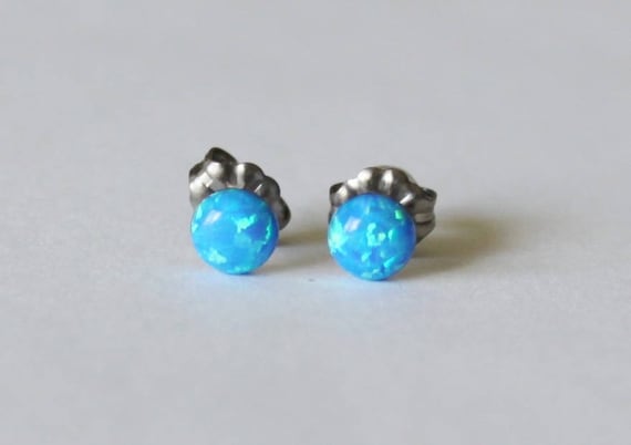 Blue opal stud best sale earrings