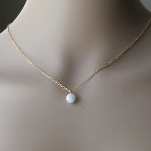14K Gold filled opal neckce, 6mm, 8mm, 10mm White Opal pendant necklace, opal necklace,  opal gold necklace, Bridesmaid necklace, Birthday