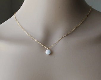 14K Gold filled opal neckce, 6mm, 8mm, 10mm White Opal pendant necklace, opal necklace,  opal gold necklace, Bridesmaid necklace, Birthday