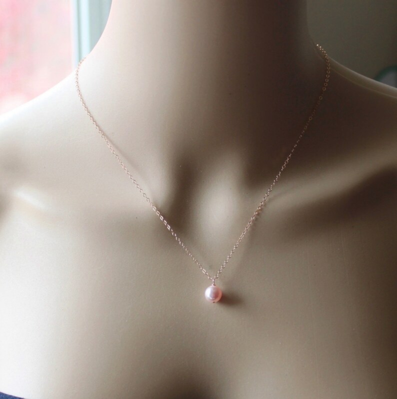 14K Rose gold filled pearl necklace Bridesmaid pearl necklace Bridesmaid necklace pink gold necklace-Bridesmaid gift Bridesmaid jewelry image 5