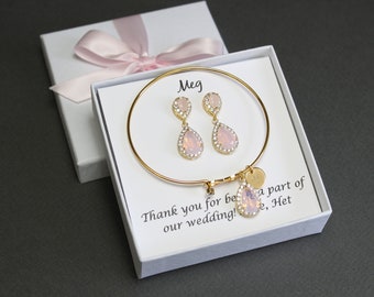 Blush opale rose bijoux de mariée Boucles d’oreilles demoiselle d’honneur Bracelet de demoiselle d’honneur rose ensemble boucles d’oreilles Collier cadeau demoiselle d’honneur Boucles d’oreilles Ensemble cadeau de mariée