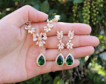 Emerald wedding earrings necklace bracelet set Bridal jewelry set Emerald green bridal necklace bridal jewelry set Emerald bridal earrings