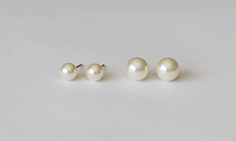 4mm 6mm 8mm 10mm round bridesmaid pearl stud earrings 14K gold fill pearl studs bridesmaid earrings gift flower girl Bridal pearl earrings image 1