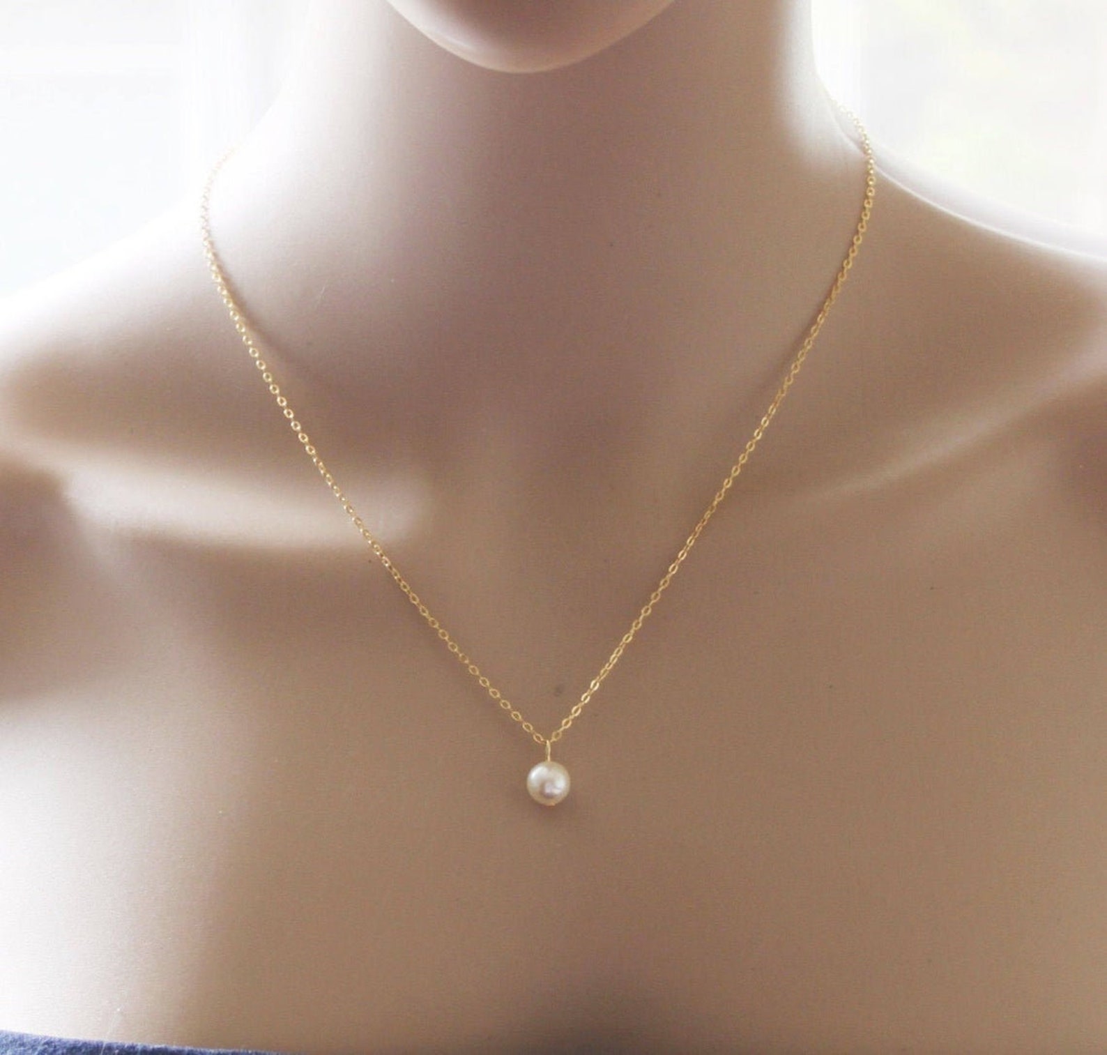 Gold Pearl Necklacebridesmaid Necklace Rose Gold Pearl Etsy