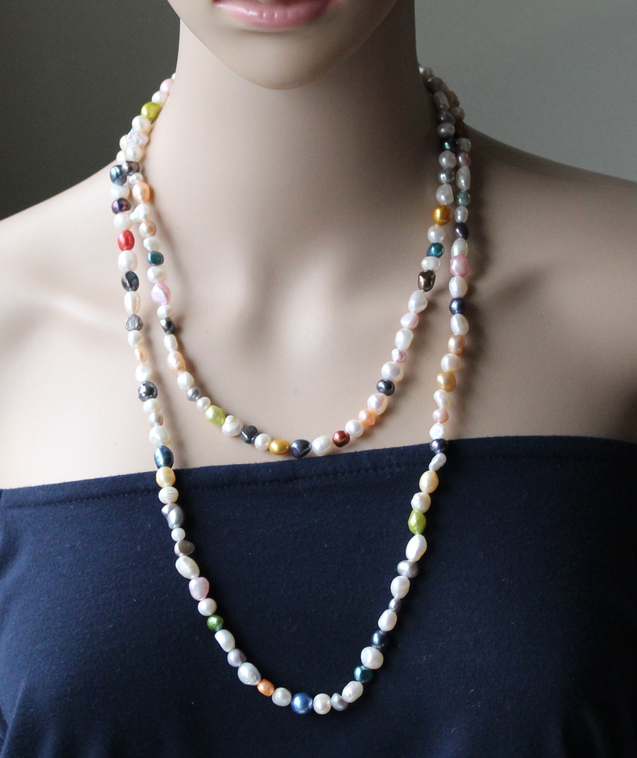 ブレスレット LESS IS MORE long pearl necklace 48 Inches Multi-colored Fresh Water Pearl Necklace, Real