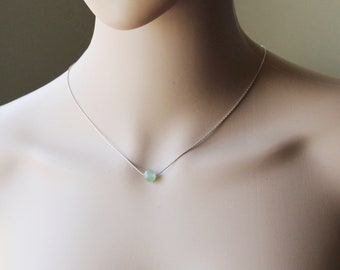 Free floating sterling silver natural green Aventurine bead necklace, Green bead necklace, light green gemstone necklace, Birthday Holiday