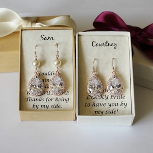 Bridesmaid earrings Rose gold Tear drop cubic zirconia earrings necklace Bridal jewelry Bridesmaid wedding earring Sterling silver earrings