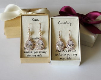 Bridesmaid earrings Rose gold Tear drop cubic zirconia earrings necklace Bridal jewelry Bridesmaid wedding earring Sterling silver earrings