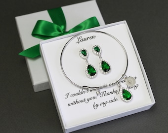 Emerald green bridesmaid earrings, Green Bridesmaid necklace earrings, bridesmaid bracelet, Emerald green bridesmaid gift, Bridal party gift