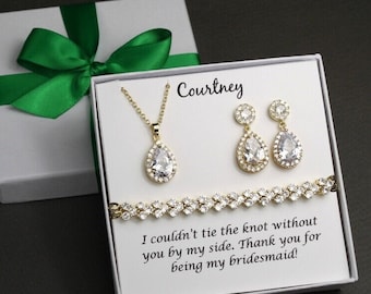 Bridesmaid gifts earrings necklace set, Custom bridesmaid necklace earrings bracelet set, Bridesmaid Proposal gift, bridal party jewelry XY1