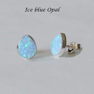 Ice blue tear drop opal stud earrings Sterling silver opal studs Light Blue Opal earrings opal stud Blue bridesmaid earrings Birthstone gift